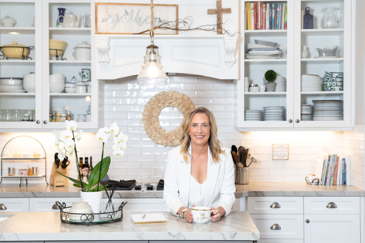 Brand photo of life and nutrition coach, Stephanie Stichler in her gorgeous kitchen in San Diego