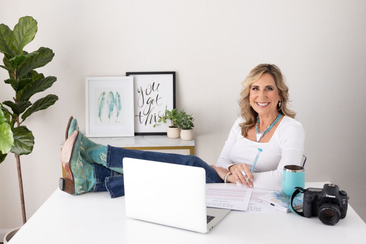 Photo of Sarah Morgan at desk with computer